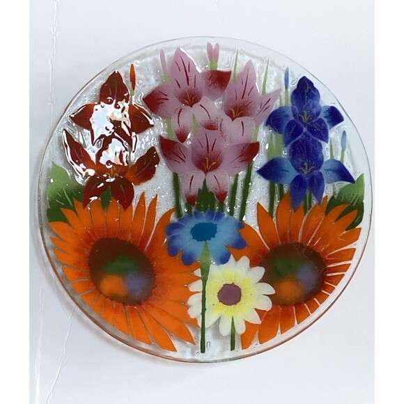 Fall Garden Fusion Art Glass Tray/Platter Signed William McGrath 15" - Picture 1 of 7